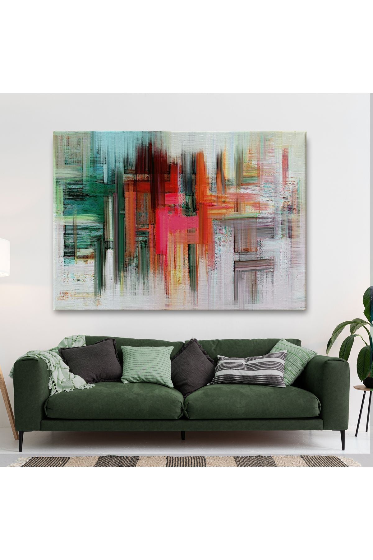 Fırça Darbeleri ile Soyut Yağlıboya Görünüm Dekoratif Kanvas Duvar Tablosu-3758