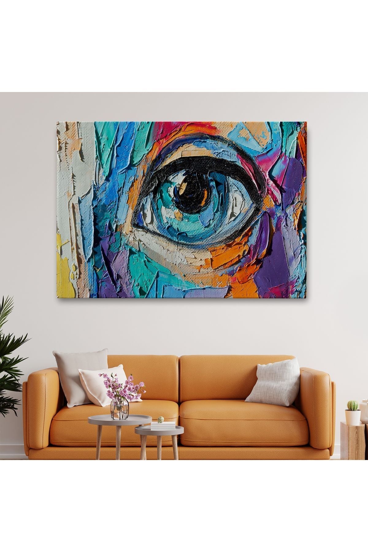Kanvas Tablo, Duvar Dekoru, Yağlıboya Görünüm Renkli Kadın Gözü 3731 BUNGKNV