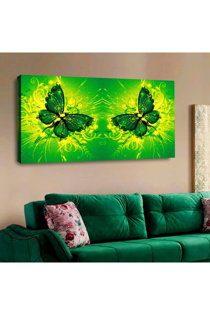 Kanvas Yeşil Renkli Kelebekler Tablosu