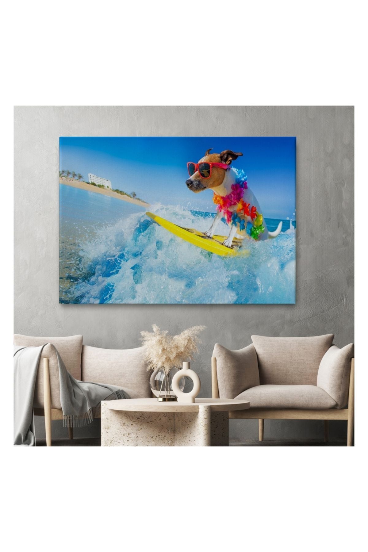 Kanvas Tablo, Duvar Dekoru, Su Kayağı Yapan Köpek, Hayvan Temalı 1155 BUNGKNV