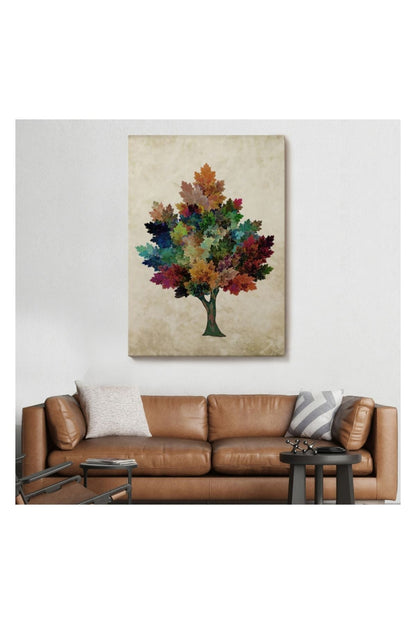 Kanvas Tablo, Duvar Dekoru, Renkli Çınar Ağacı Doğa Temalı 6267 BUNGKNV