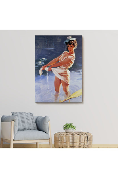 Göldeki İslanmış Sexi Kadın Duvar Tablosu-6455