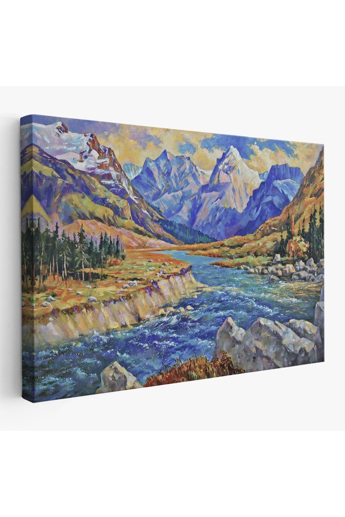 Kafkas Dağları Manzaralı Yağlıboya Görünüm Dekoratif Tablo-3611