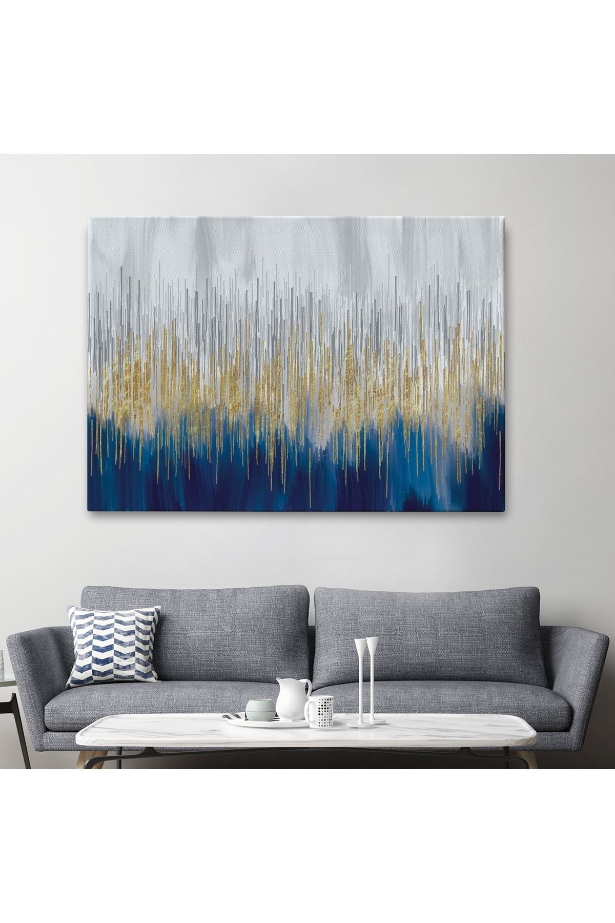 Mavi ve Gold'un Müthiş Uyumu Modern Kanvas Tablo-5046