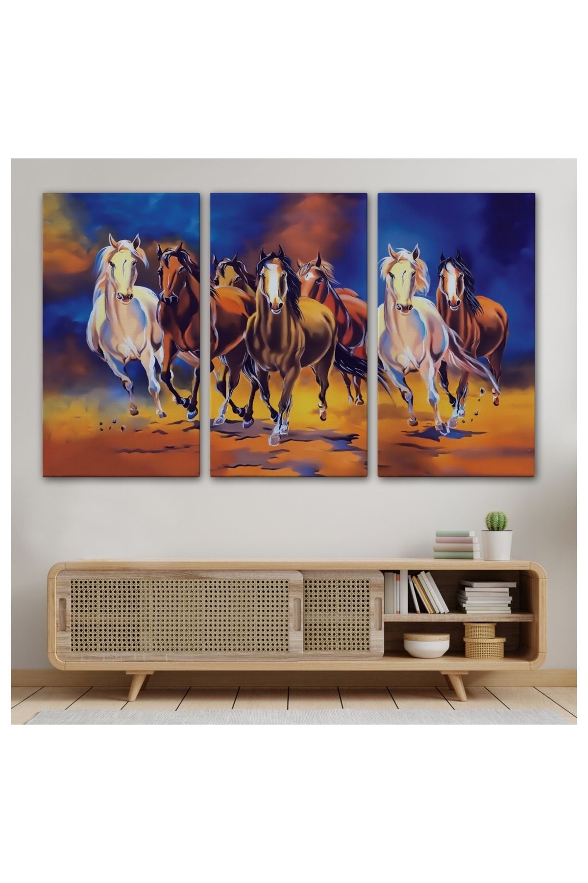 Kanvas, Duvar Tablosu, Dekoratif, Yağlıboya Görünüm Koşan Atlar 3630 EGKNV