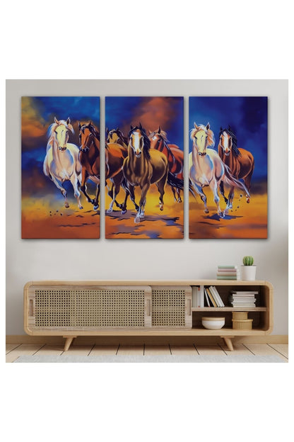 Kanvas, Duvar Tablosu, Dekoratif, Yağlıboya Görünüm Koşan Atlar 3630 EGKNV