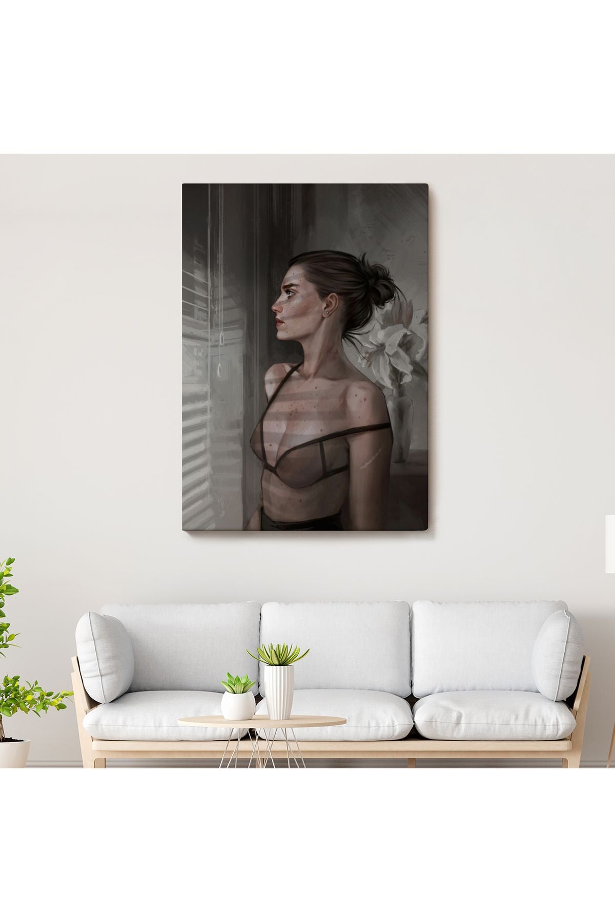 Güzel Kadın Pencereden Dışarı Bakıyor Kanvas Tablosu-5257