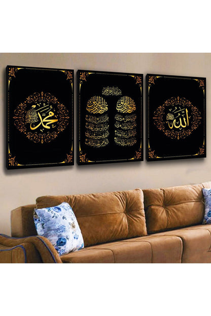 3Lü Kanvas Allah Muhammed Lafzı Dini Tablo