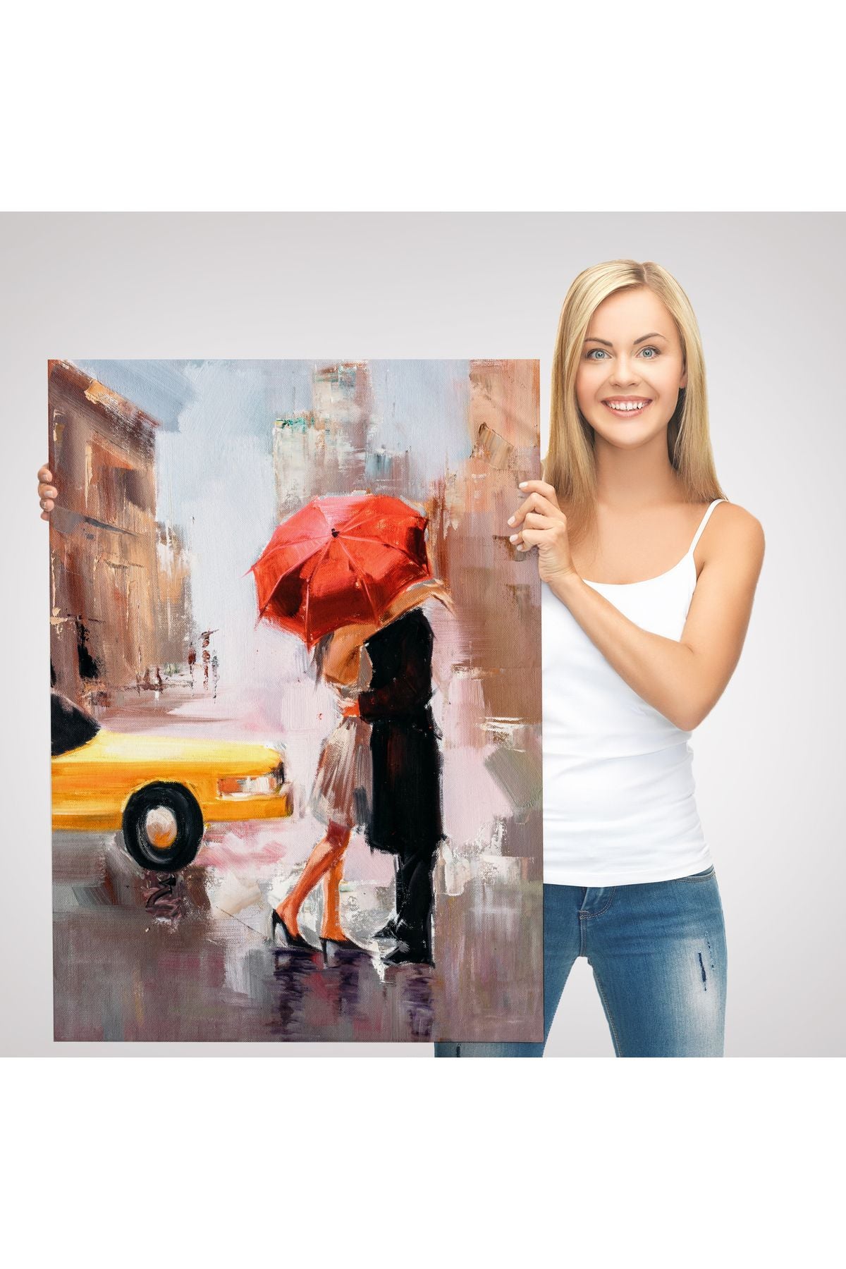 modagos068 Kavuşan Aşıklar Yağlıboya Görünüm Dekoratif Kanvas Duvar Tablosu-5930