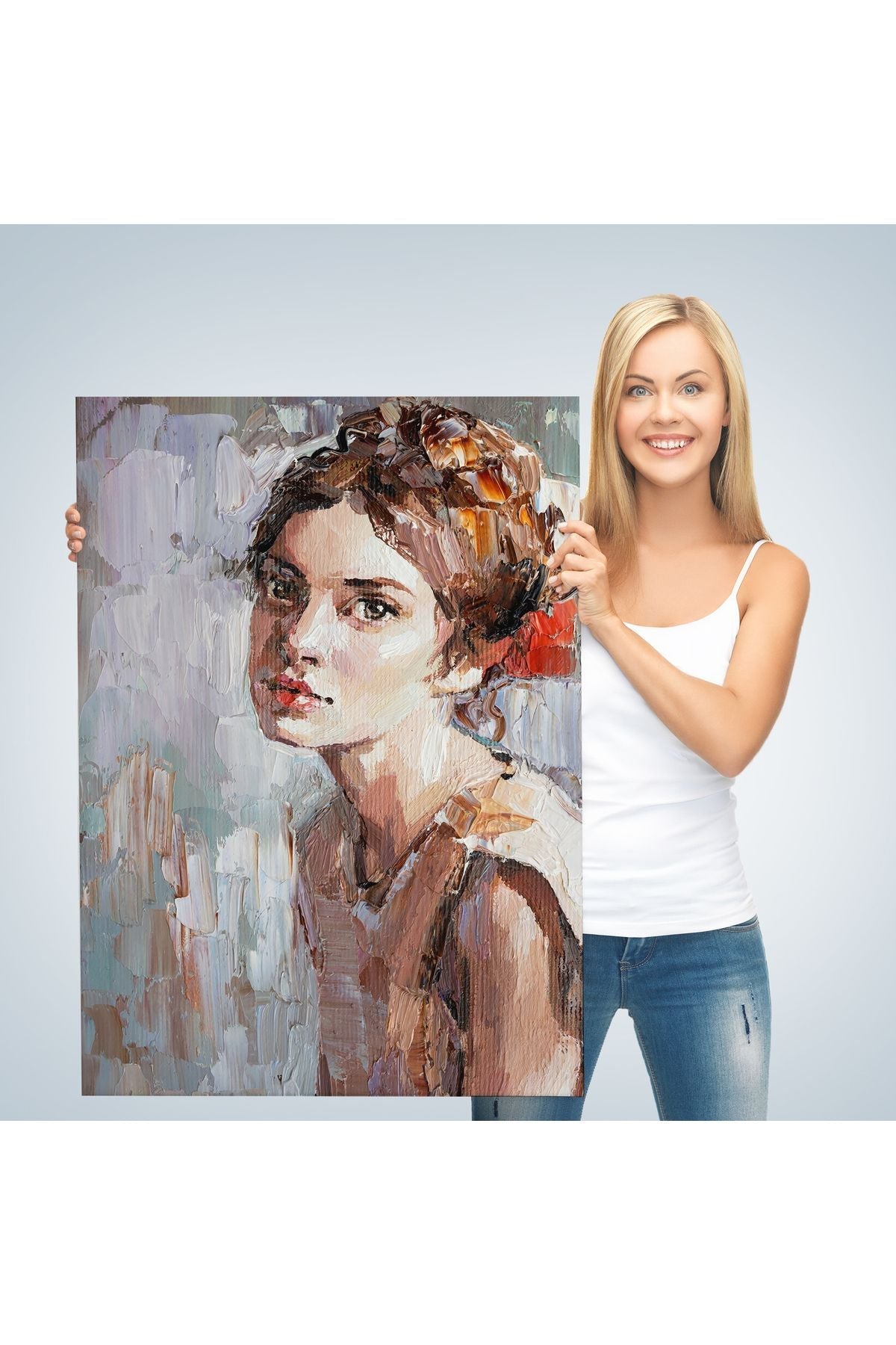 Masum Genç Kız ,Yağlıboya Görünümlü Kanvas Tablo-4970