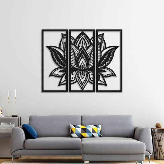 Üç Parça Lotus Metal Duvar Dekoru