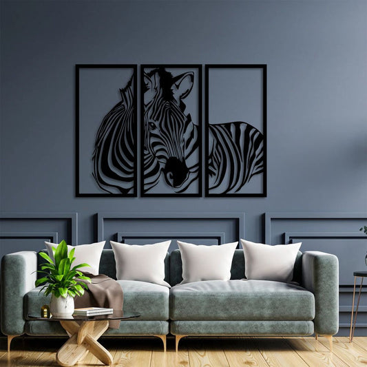 Üç Parça Zebra Metal Duvar Dekoru